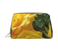 Yellow Roses Printed Small Makeup Bag Portable Leather Make up Bag Travel Zipper Cosmetic Bags Organizer for Women