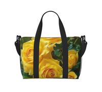 Yellow Roses Printed Travel Bag Duffle Bag for Men Women, Large Water Resistant Gym Bag Weekend Holdall Bag with Shoulder Strap