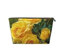Yellow Roses Printed Travel Cosmetic Bags with Silver Zipper Makeup Organizer Cosmetic Case Toiletry Bag for Women Mom Girls