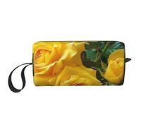 Yellow Roses Printed Travel Makeup Bag Portable Cosmetic Bag Makeup Case Toiletry Handbag Organiser for Women