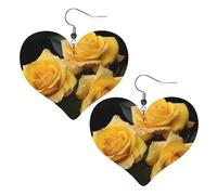 yellow roses Prints Leather Heart earrings Pendant Stylish and beautiful Lightweight Dangle for Women Girls