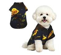 Yellow Roses Starry Night Breathable Hawaiian Dog Shirt Summer Button Up Top for Small Medium Dogs XL