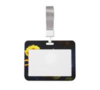 Yellow Roses Starry Night Id Badge Holder with Lanyard-Horizontal Card Protector, Clear Abs Hard Shell for Work Office Events