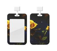 Yellow Roses Starry Night Id Badge Holder with Lanyard-Vertical Card Protector Clear Abs Hard Shell, Retractable Reel for Work Office