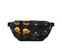 Yellow Roses Starry Night Large Crossbody Fanny Pack,Gifts For Enjoy Sports Festival Workout Traveling Running Casual, Black, One Size