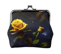 Yellow Roses Starry Night Leather Coin Purse for Women-Small Kiss Lock Wallet, Mini Card Holder for Keys Lipstick, Cute Change Purse for Travel