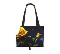 Yellow Roses Starry Night Pet Carrier Bag-Foldable Travel Tote For Small Dogs Cats, Portable Soft Sided Pet Crate With Seatbelt For Cat Puppy