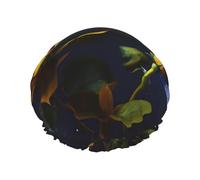Yellow Roses Starry Night Print Shower Cap â€“ Double Layer Bath Hair Cap with Elastic Band Lining, Ideal for Home Spa, Hotel, and Travel