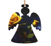 Yellow Roses Starry Night Printed Christmas Wooden Pendants, Simple and Environmentally Friendly, Holiday Decorations。