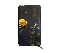 Yellow Roses Starry Night Printed leather wallet, 7.5 x 4.1-inch long credit card holder, portable travel cash wallet