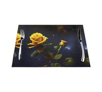 Yellow Roses Starry Night Printed PVC Woven Table Mat 18x12 Inch Non-Slip Table Mat Protector