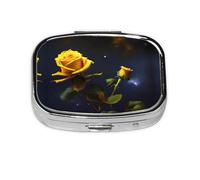 Yellow Roses Starry Night Square mini Pill Box, Travel Pill Box, can be Put into Wallet or Pocket to Store a Variety of Small Items