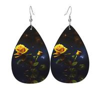 Yellow Roses Starry Night Teardrop-shaped leather earrings are a luxurious and fashionable accessory suitable for women, showcasing individual charm.