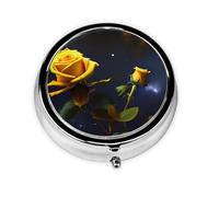 Yellow Roses Starry Night This Small, Round, Three-Compartment Travel Pill Box is Perfect for Storing Daily medications, Vitamins, and on-The-go.