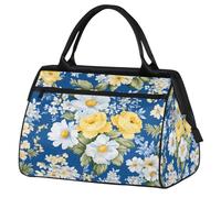 Yellow Roses White Daisies Pattern Travel Sports Bag for Women Men, Large Capacity Weekender Duffel Bag Waterproof Carry On Overnight Bag for Gym Travel Outdoor Activities