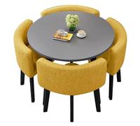 Yellow Round Negotiat Table Set with 4 Chairs70cm Dining Room Breakfast Bar Office Conference Desk for Home Garden & Restaurant Use