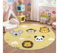 Yellow Round Rug 60 cm, Cartoon Koala Tiger Pattern, Soft Washable Low Pile Area Carpet, Non-Slip & Non-Shedding for Bedroom Kids