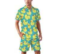 Yellow Rubber Duck And Bubbles Men's Short Sets Short Sleeve Tracksuit Polo Shirts And Shorts Sets Summer Outfits 3XL