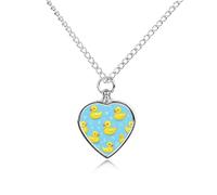Yellow Rubber Duck And Bubbles Pet Urn Necklace Memorials Funerary Ashes Pendant Heart Silver for Dog Cat Lover