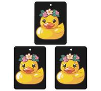 Yellow Rubber Duck Flower Car Air Freshener 3-pack Aromatherapy Tablets Hanging Scented Cards for Rooms Bathrooms Wardrobe Square