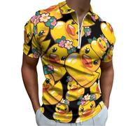 Yellow Rubber Duck Flower Golf Shirts for Men Short Sleeve Poloshirt Collared Casual Mens Tees