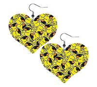 Yellow Rubber Duck Heart Shape Leather Earrings Women Girls Simple Dangle Earrings Gifts for Her