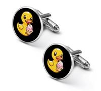 Yellow Rubber Duck Ice-cream 2 Pcs Men's Cuff Links Alloy Shirt Cufflinks Set Silver Business Wedding Gifts 1.7cm