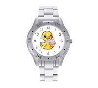 Yellow Rubber Duck Ice-Cream Business Watches for Men Stainless Steel Strap Watch Casual Wrists Accessories Boyfriend Father Gift