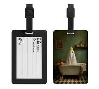 Yellow Rubber Duck on Ghost Head Funny Bathroom Luggage Tag Travel Bag Suitcase Baggage Name Tags