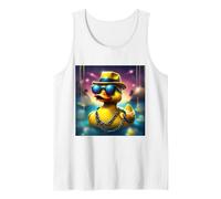 Yellow Rubber Duck Swimming with Sunglasses hat and Chains Tank Top, Men, White, Large