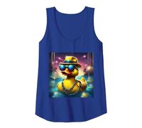 Yellow Rubber Duck Swimming with Sunglasses hat and Chains Tank Top, Women, Royal Blue, Large