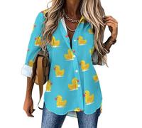 Yellow Rubber Duck Womens Button Down Shirts Casual Blouse Long Sleeve Tunics Top L