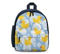 Yellow Rubber Ducks Bubbles Travel Backpack Shoulder Bag Blue | Small Casual Daypack Shoulder Bag with Adjustable Straps and Side Pockets