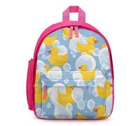 Yellow Rubber Ducks Bubbles Travel Backpack Shoulder Bag Pink | Small Casual Daypack Shoulder Bag with Adjustable Straps and Side Pockets