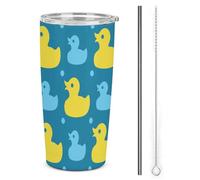 Yellow Rubber Ducks Reusable Insulated Coffee Cup Travel Mug Double Wall Tumbler with Lid And Straw
