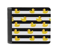 Yellow Rubber Ducks Stripes Leather Wallet for Men Slim Bifold Wallet with Money Clip Minimalist Credit Card Holder
