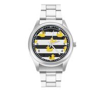 Yellow Rubber Ducks Stripes Men's Steel Strap Watch Easy Reader Casual Silver Dial Fashion Analog Watches