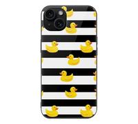 Yellow Rubber Ducks Stripes Printed Phone Case Compatible with iPhone 15/15 Plus/15 Pro/15 Pro Max Glass Back Protective Shell