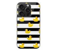 Yellow Rubber Ducks Stripes Printed Phone Case Compatible with iPhone 15/15 Plus/15 Pro/15 Pro Max Glass Back Protective Shell