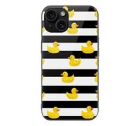 Yellow Rubber Ducks Stripes Printed Phone Case Compatible with iPhone 15/15 Plus/15 Pro/15 Pro Max Glass Back Protective Shell