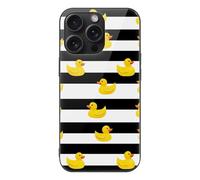 Yellow Rubber Ducks Stripes Printed Phone Case Compatible with iPhone 15/15 Plus/15 Pro/15 Pro Max Glass Back Protective Shell