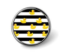 Yellow Rubber Ducks Stripes Round Badge Pin Metal Memorial Brooch Button Lapel Pins for Backpack Wedding