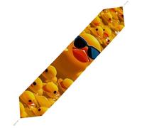 Yellow Rubber Ducky with Sunglasses Table Runner for Dining Table, Short Plush Runners Washable & Durable Tablerunner Modern Home Decor for Wedding, Kitchen, Holiday 178*33cm