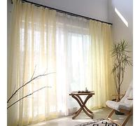 Yellow Ruffle Voile Curtains Set of 2 140x145 cm Sheer Short Cotton Drapes Decorative Window Treatments for Living Room & Teen Rooms Country House Decor