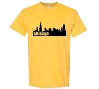 (Yellow, S) Chicago City Illinois USA America Skyscraper Art Men T Shirt Tee Top
