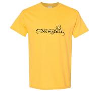 (Yellow, S) Happy New Year Wish Wishing Celebration Italic Art Men T Shirt Tee Top