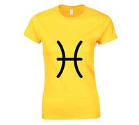 (Yellow, S) Pisces Fish Zodiac Horoscope Astrological Symbol Ladies Women T Shirt Tee Top