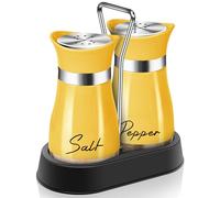Yellow Salt and Pepper Shakers Set with Holder,4 oz Cute Kitchen Decor and Accessories Farmhouse Gadgets Table Housewarming Gift Thanksgiving Christmas Decor Refillable Design (Yellow)