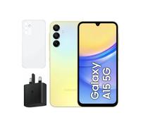(Yellow) Samsung Galaxy A15 5G 6GB Ram 128GB Dual Sim, Unlocked to all Carrier, with official 25W UK Adapter (EP-T2510) Retail Pack and Clear Case