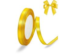 Yellow Satin Ribbon with Gold Edges, Polyester Easter Ribbon for Spring Gift Wrapping DIY Crafts Supplies Baby Shower Wedding Floral Bouquet Hair Bow Sewing Project Spring Decor, 25 Yds x 3/8 in